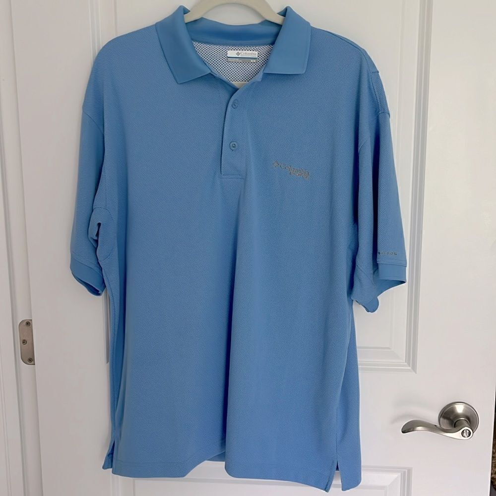 Columbia PFG Omni Shade Polo Shirt Medium Blue NWOT